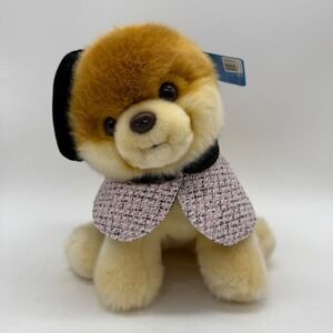 Gund Boo The World's Cutest Dog Plush Small Tan Parisian Pink Tweed Cape Beret
